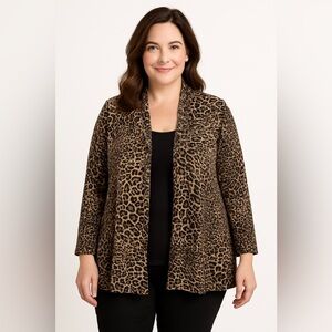 Comfy USA leopard print open front cardigan top size medium knit tunic drapey